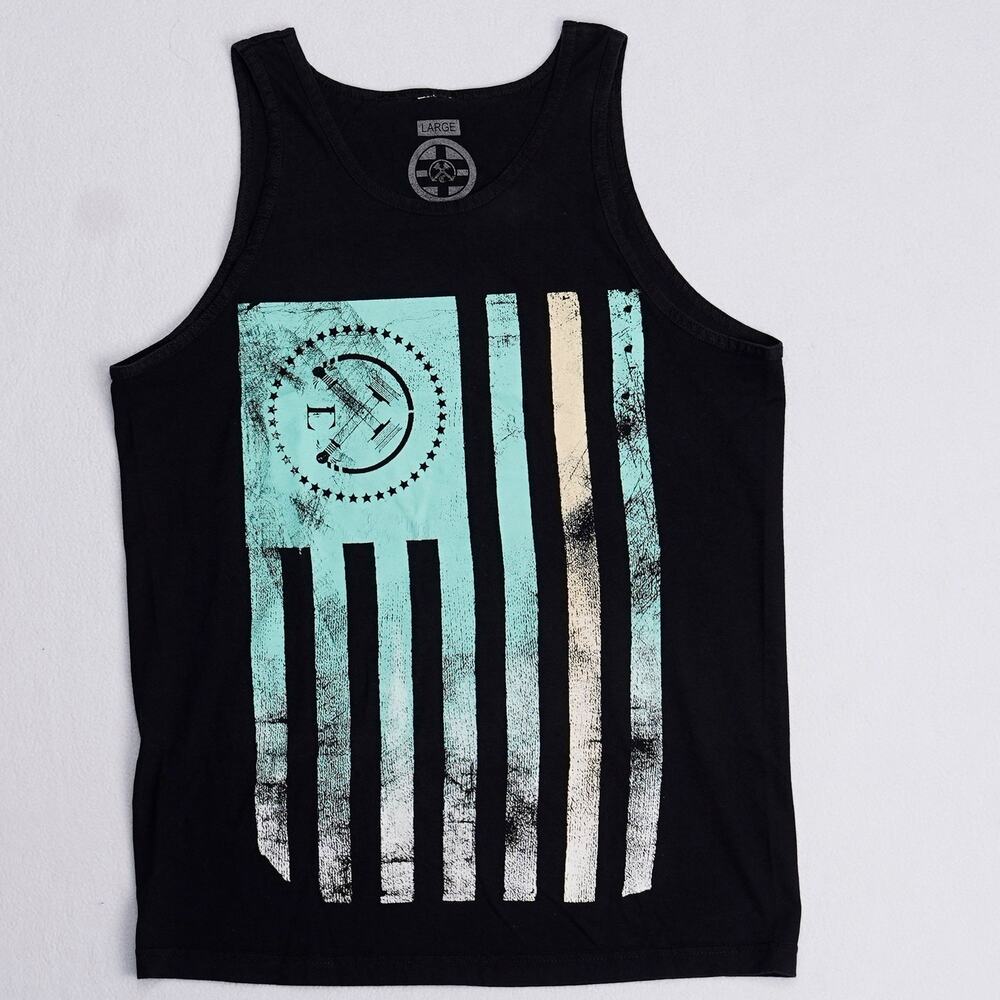 CIVIL Tank Top Mens L Black Mint Flag Graphic Sleeveless Cotton Made in LA NWOT